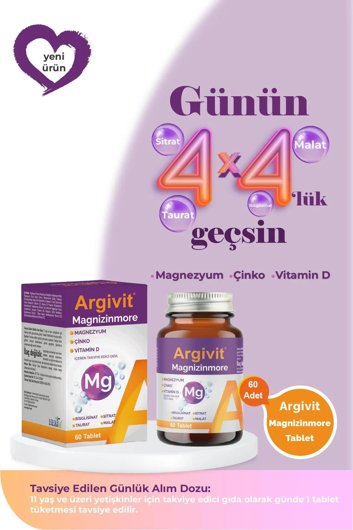 Argivit Magnizinmore Magnezyum Çinko ve Vitamin D İçeren Takviye Edici Gıda 60 Tablet