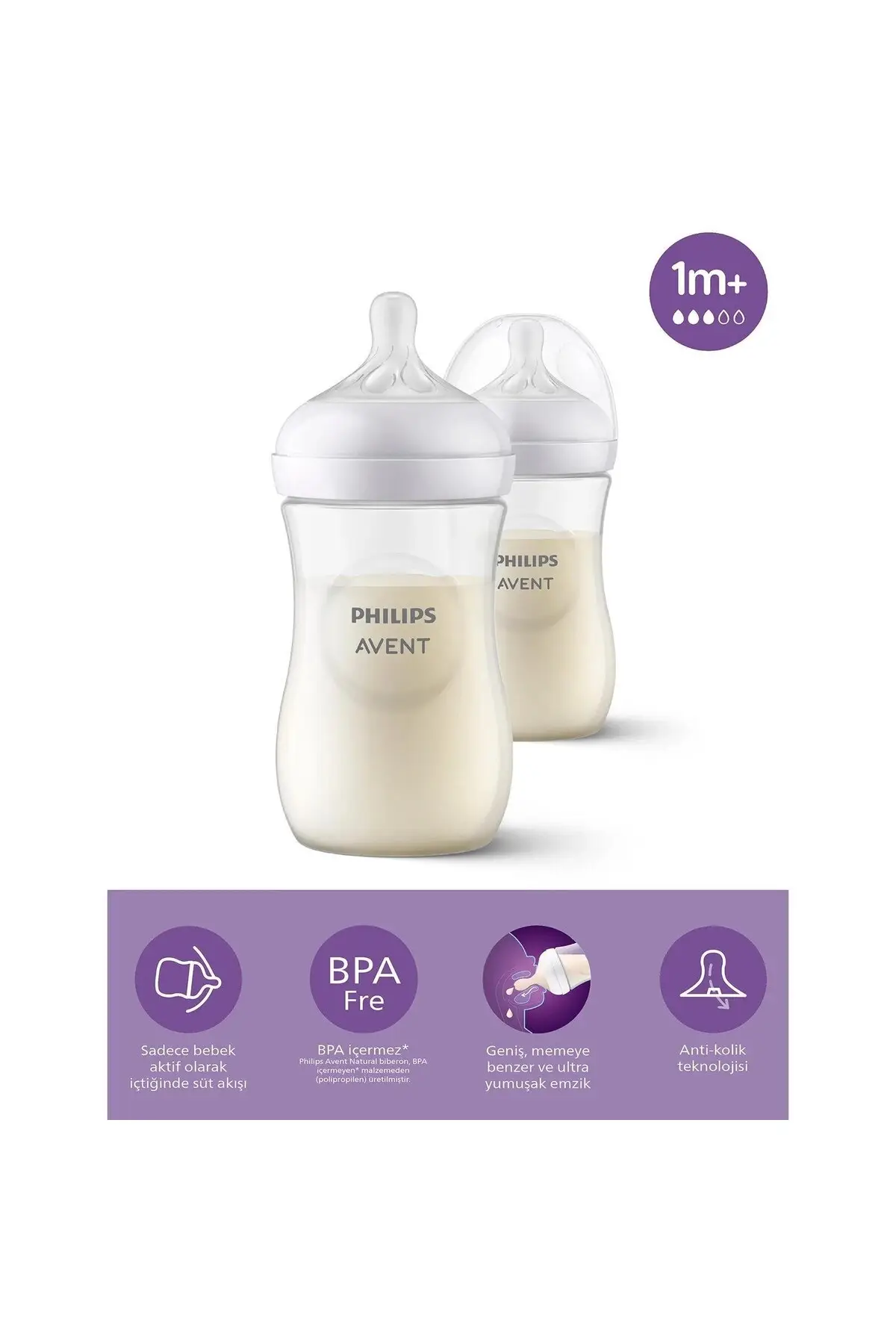 Avent Natural Response Doğal Tepkili PP 2'li Biberon Seti 1 Ay 260 ml
