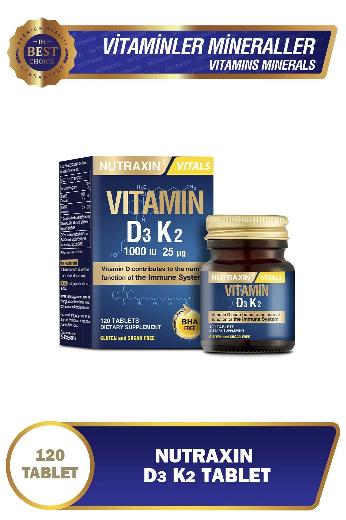 Nutraxin Vitamin D3K2 1000 IU 120 Tablet